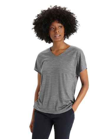 Women's Icebreaker Merino Drayden Reversible Short Sleeve Top T Shirts Gritstone Heather | CA 1363TCEV